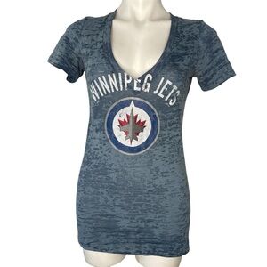 Waves Winnipeg Jets Deep V Tee Lg Women’s Blue Distressed Lightweight T-Shirt